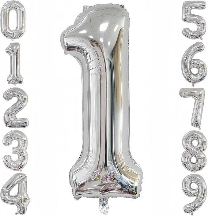 Silver 1 Balloon, 40 Inch Number 1 Balloon, 1st Birthday Balloon Decorations by BBPOOL