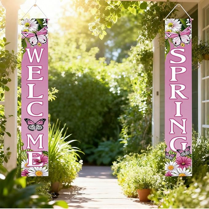 2 Piece Porch Banners 71x12 Inch Welcome Spring Butterfly Decor | Two-piece - Image 6