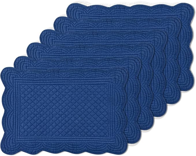 6 PC Quilted Placemats, 100% Cotton Fabric Washable Cloth Table Mats by MINUPWELLHome