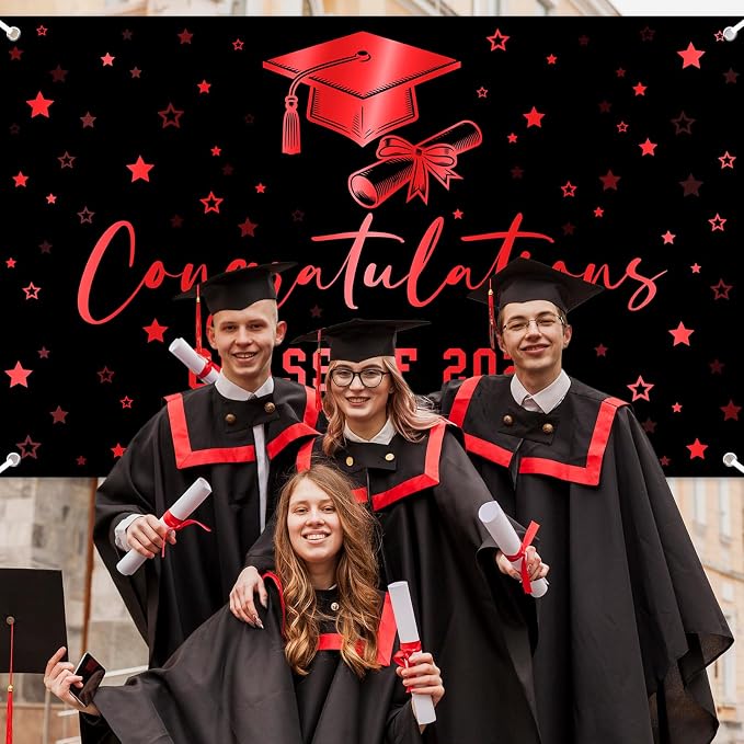 Congratulations Class of 2026 Backdrop Black Red Graduation Banner Congrats - Image 4