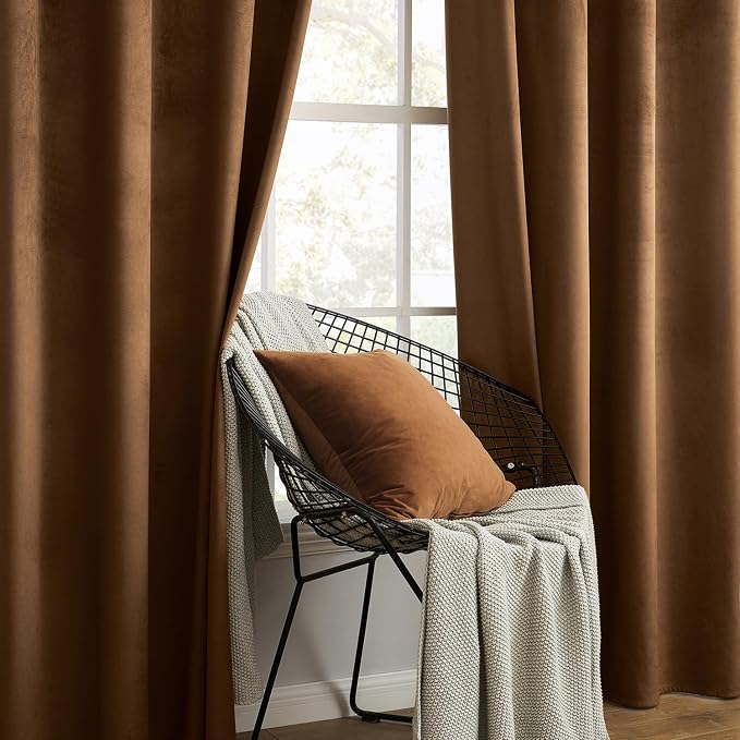 MIULEE Velvet Curtains Chocolate Brown 52 x 90 Inch Length Set of 2 | Grommet - Image 6