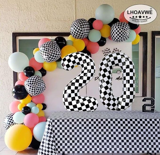 Checkered Number 0 Balloons 40 Inch Giant Race Car Checkered 0 Balloons - Image 4