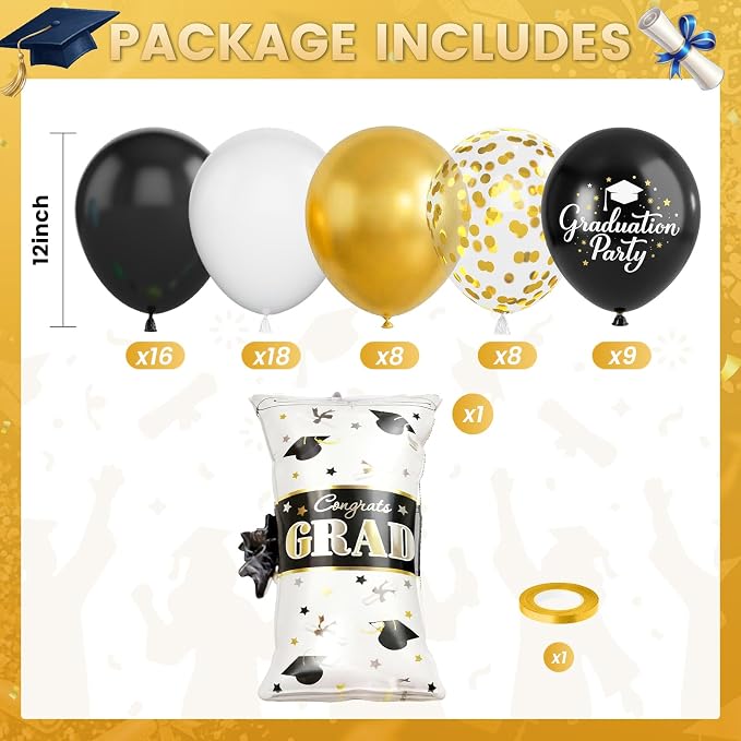 Black Gold Graduation Balloons, Certificate Foil Grad Printed Balloon - Image 2
