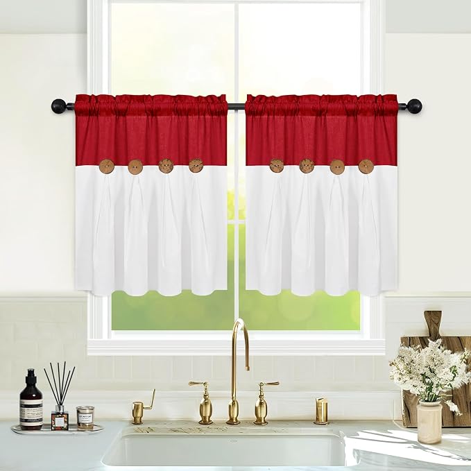 Farmhouse Kitchen Curtains 24 Inch Length, Rustic Cotton Linen Tier Curtain - Image 2