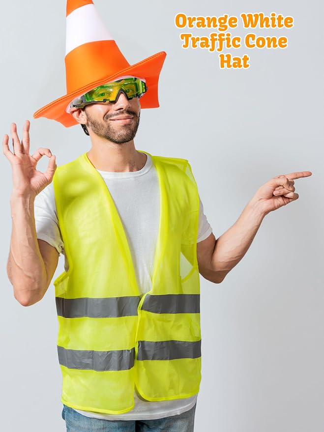 4 Pcs Halloween Adult Traffic Cone Hat Costume Funny Orange Construction Cone - Image 3