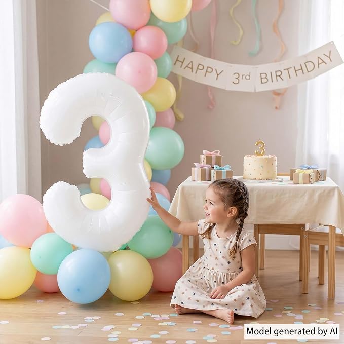 White Number 3 Balloon 40 Inch, Large Foil Mylar Three Balloon - Image 3