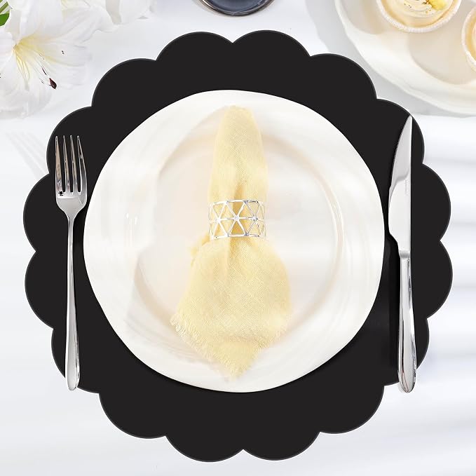 60 Pcs Black Paper Placemats, 13.5 Inch Scalloped Table Mats | Thick Paper - Image 3