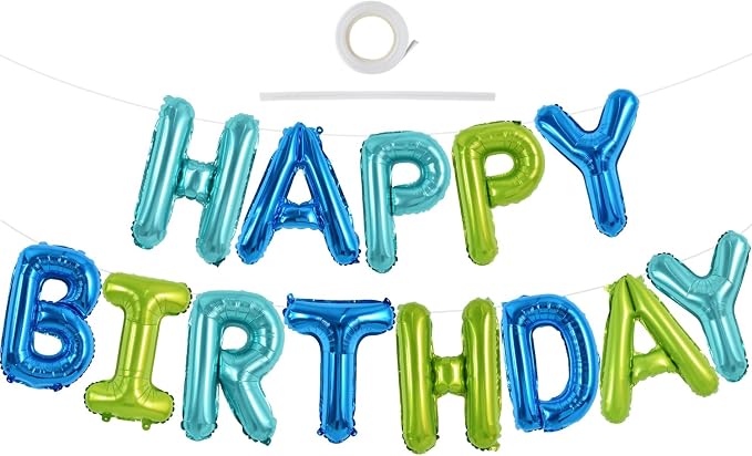 TONIFUL 16 Inch Blue and Green Happy Birthday Balloon Banner Decor - Image 7