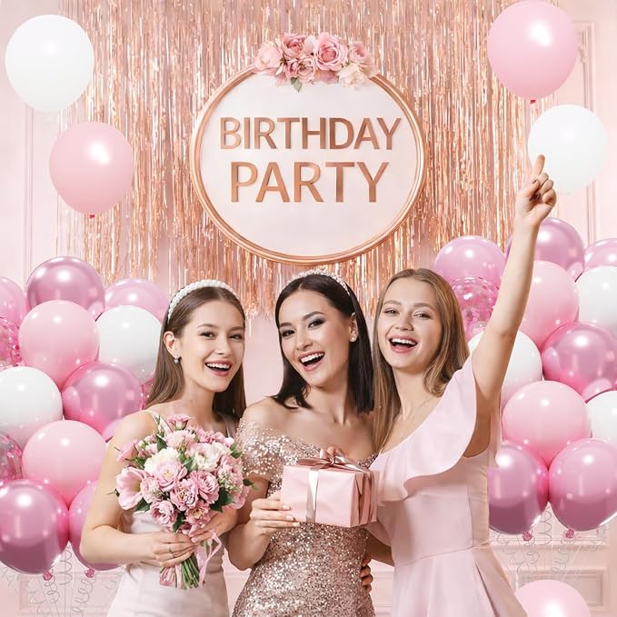 Patimate Pink and White Balloons Set 50 pcs 12 inch | Pearl Light Pink Confetti - Image 2