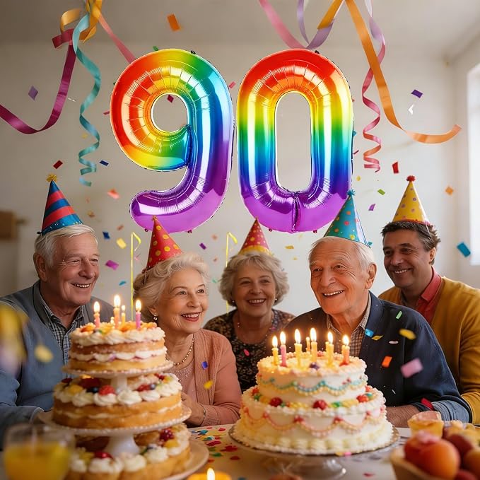 40 Inch Number 90 Balloons for 90th Birthday Party Decorations, 0-100 Rainbow - Image 2