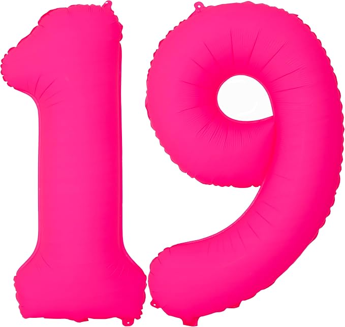 Pink Birthday Number 19 Balloons 40IN Fluorescent Pink 91 Foil Balloon | by YOIOZAIZAI