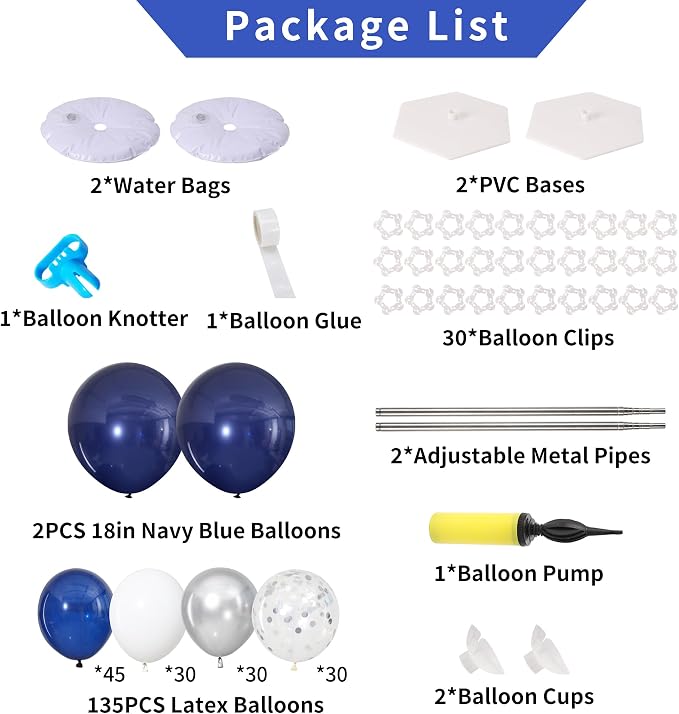 Navy Blue and Silver Balloon Column Stand Kit Set of 2 - Image 3