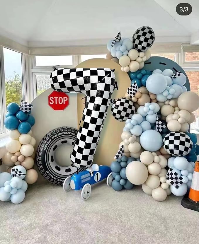 40 Inch Checkered Number Balloon 1 Black and White Number 1 Balloon Foil Helium - Image 4