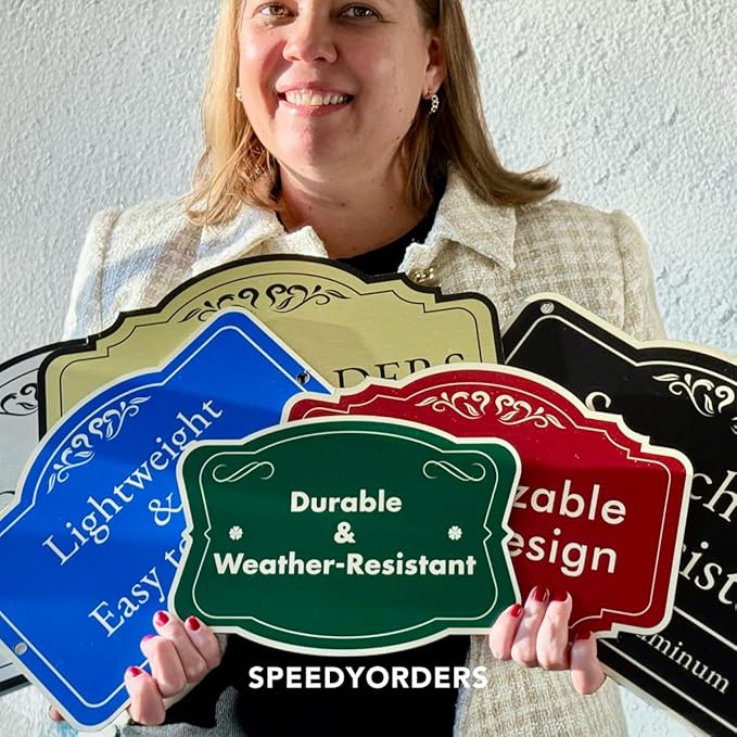 Custom Decorative Outdoor Aluminum Signs, Driveway Signs, Waterproof USA Made, Design 3 Metallic Silver 14x10 In