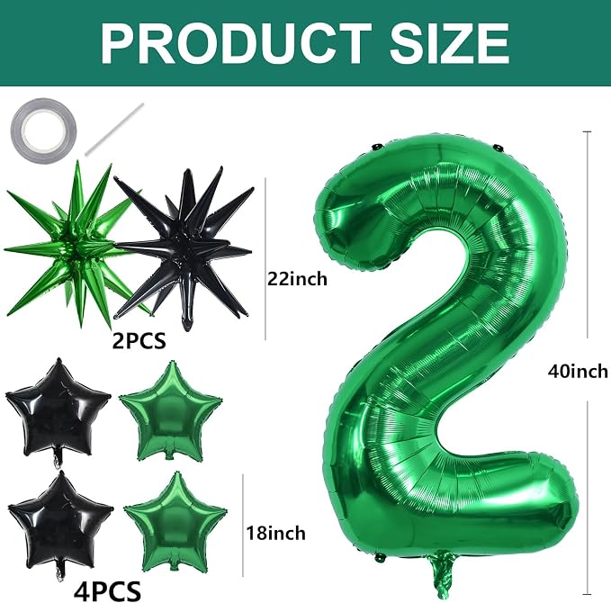 TONIFUL 2nd Birthday Balloons Kit 40 Inch Dark Green Large Number 2 Balloon | - Image 2