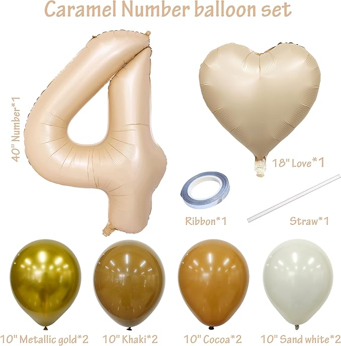 40 In Caramel Number Balloons Helium Foil Mylar latex Balloon Digital 4 | - Image 2