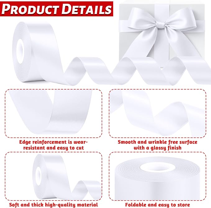 1 1/2In 30Yards Polyester White Ribbons - Image 3