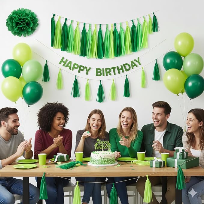 Green Tassel Garland Banner, 30 Pack Paper Tassels Streamers - Image 3