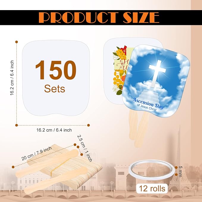 Geelin 150 Sets Hand Held Church Fans Blank Church Handheld Hand Held Parlor - Image 2