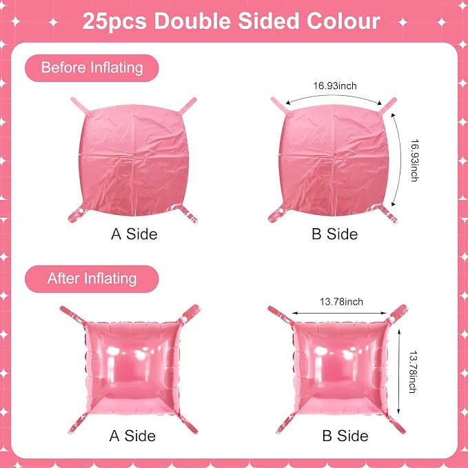 Pink Square Foil Balloons 25 Pcs Metallic Pink Balloons Wall Backdrop - Image 7