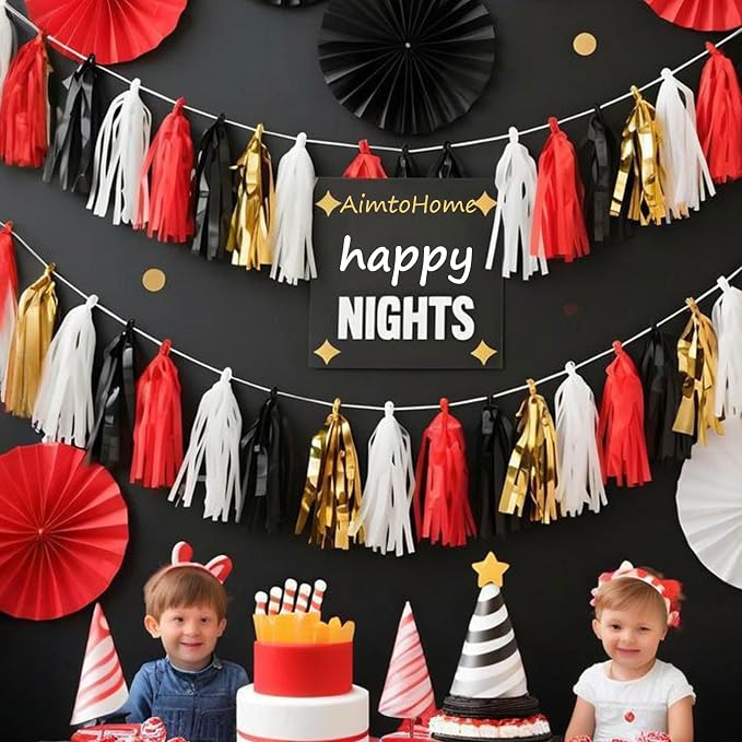 Red Black White Gold Paper Tassel, 20 Pack, Party Decorations - Image 4