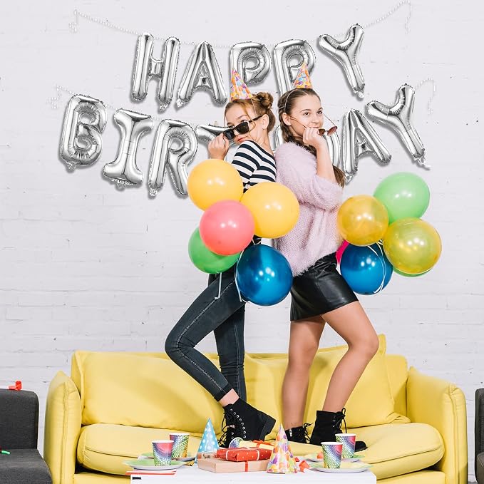 Silver Happy Birthday Balloon Banner Set -16 Inch Foil Letters Balloons - Image 4