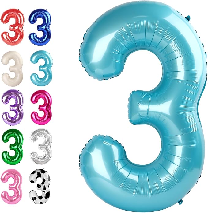 Pearl Blue Number 3 Balloon 40 inch, 3rd Birthday Party Balloons Decorations | by Upgesy