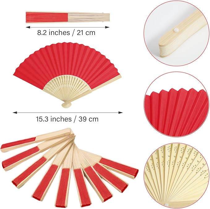 50 Pieces Paper Fans Paper Hand Fan Bamboo Folding Fan Handheld Fan Paper - Image 2