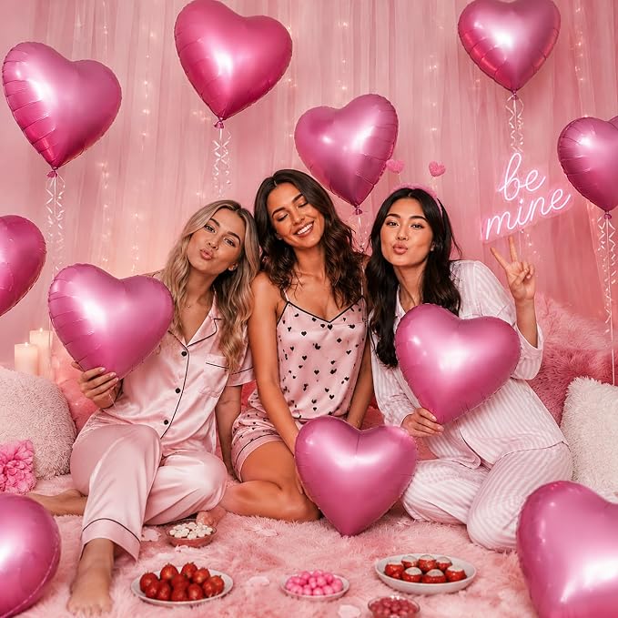 TONIFUL 15 Pack 18 Inch Matte Pink Heart Foil Balloons – Pink Mylar Heart - Image 3