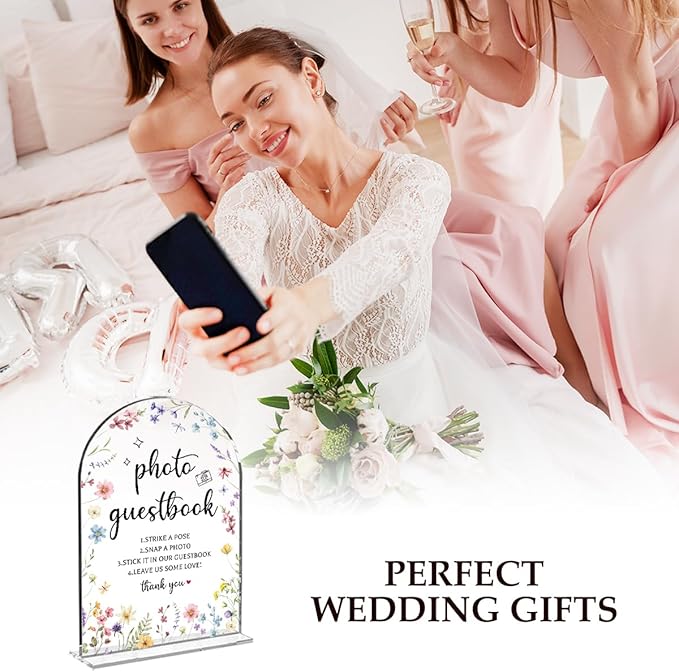 Wedding Sign Decor, Photo Guest Book Sign, Wedding Sign for Reception & Event Party, Bridal Shower Decorations, Wedding Table Sign Accessories for Event 5x7 Inch Arch Acrylic (Flower)