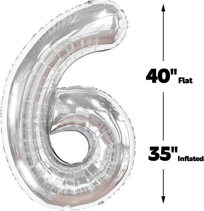 Silver Number 6 Balloon 40 inch, Balloon numbers party supplies, deco photo - Image 2