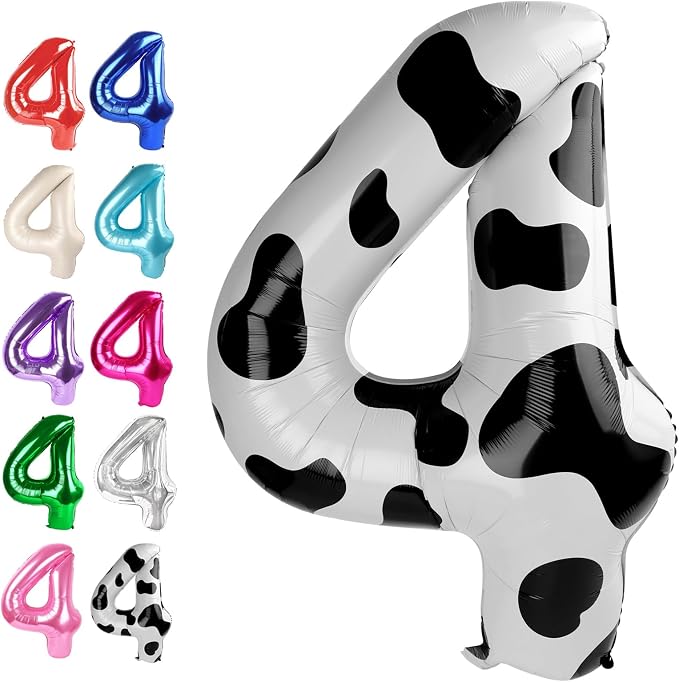Cow Print Number 4 Balloon 40 inch, Cow Birthday Party Balloons Decorations | by Upgesy