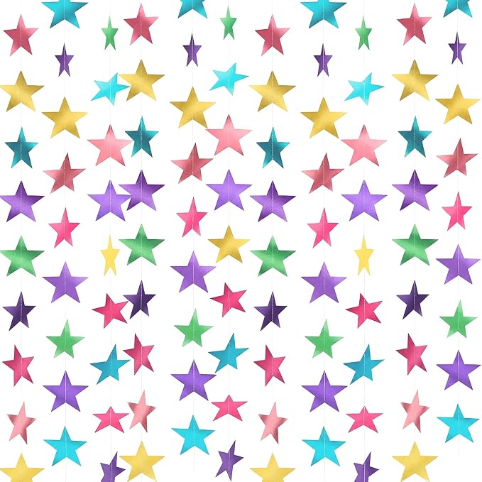 Spakon 65 Feet Glitter Star Paper Garland Banner Hanging Decoration Star by Aranorun