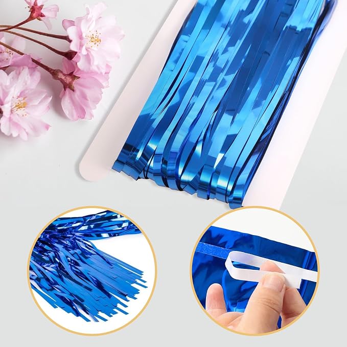 10 Pack Navy Foil Curtain Backdrop 3.2ft x 9.8ft Black Metallic Tinsel Foil - Image 4