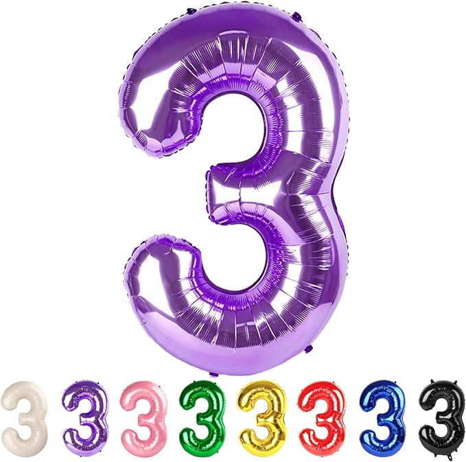 3 Balloon Numbers Party Decorations, 40In Purple Balloons by Mluchee