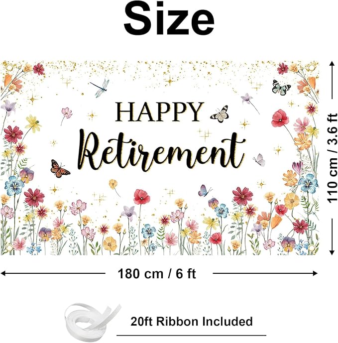 Happy Retirement Banner Wildflower Themed Happy Retirement Party Decorations - Image 3