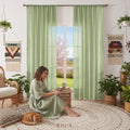 WAZZIO Boho Lace Curtains 84 Inches 2 Panel, Light Filtering Privacy Tassel & by WAZZIO