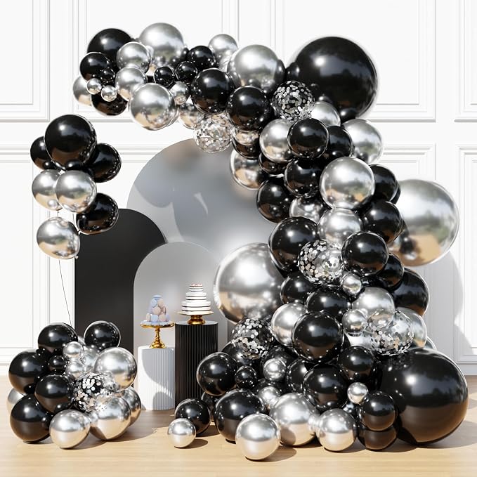 Black and Silver Balloons Arch Kit, 18 12 10 5 inch, Graduation, Anniversary by FHEKFNG