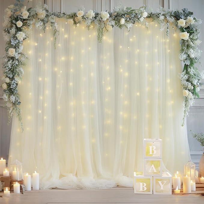 10x10ft Ivory Tulle Backdrop Curtain - Image 2