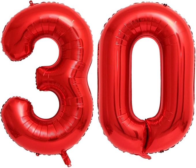 Red 30 Number Balloons, 40 Inch 30 Balloons Foil Mylar Helium Big Red 30 by BBPOOL