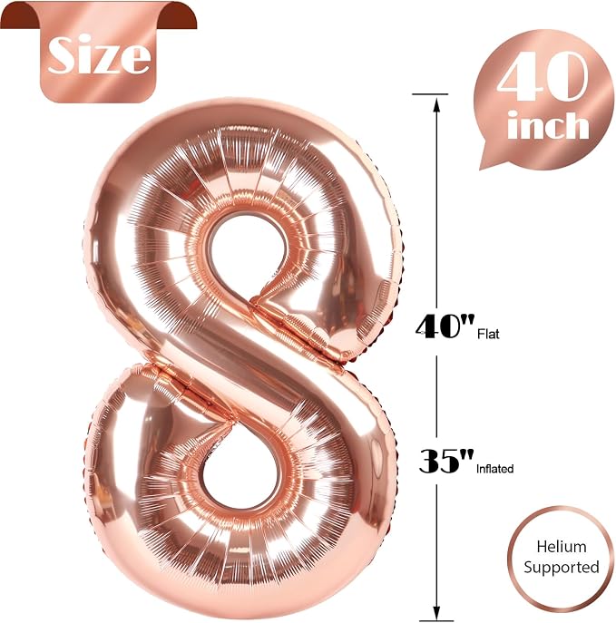 Rose Gold Number 8 Balloon 40 Inch - Image 5