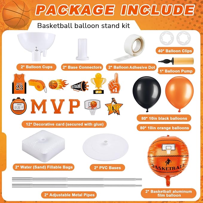 Gejoy 2 Sets Basketball Balloon Column Stand Kit Include 162 Latex Balloons 12 - Image 2