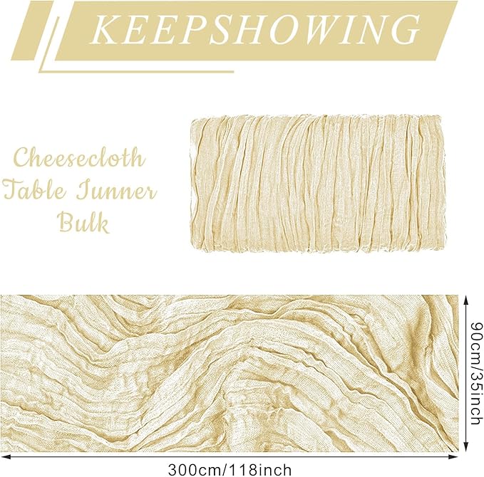 1 Pack Cheesecloth Table Runner 10Ft Christmas Gauze Boho Table Runners for Wedding Decor Bridal Shower Decorations Baby Shower Party(35" x 120")