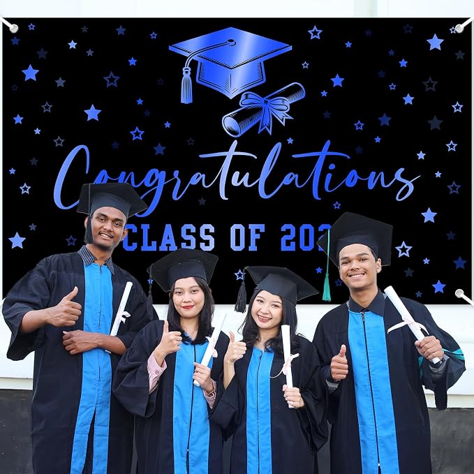 Congratulations Graduation Banner Class of 2026 Backdrop Black Blue Congrats - Image 4