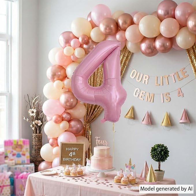 Pearlescent Pink Number 4 Balloon 40 Inch, Shiny Foil - Image 7