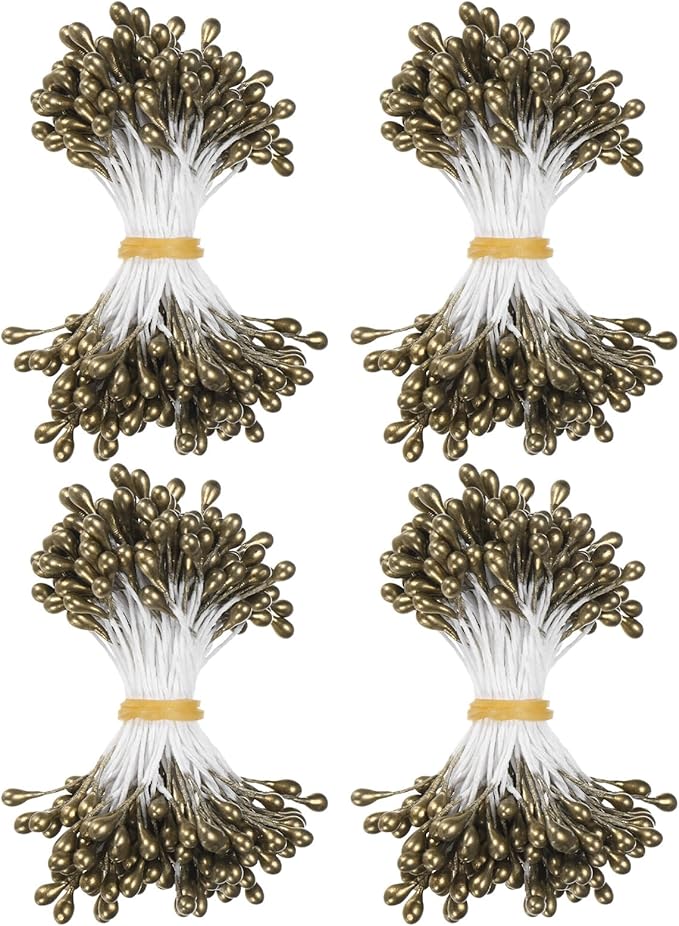 600-Pack Flower Stamens for Crafts, 5mm Double Heads Artificial Pearl Floral Pistil Mini Flower Pollens Stamens for DIY Making/Wedding/Scrapbook Decoration [Golden Coffee]