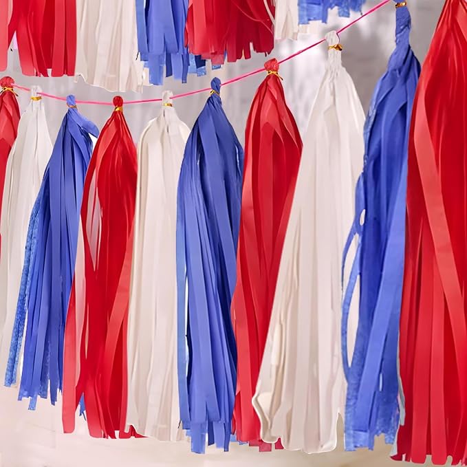 Red White and Blue Tissue Paper Tassels 30pcs Streamers Party by Unknown