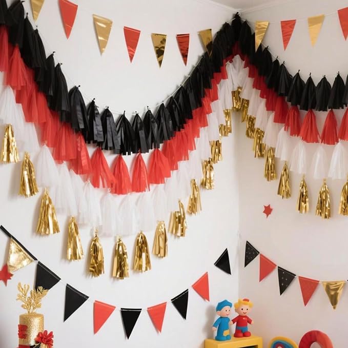 Red Black White Gold Paper Tassel, 20 Pack, Party Decorations - Image 7