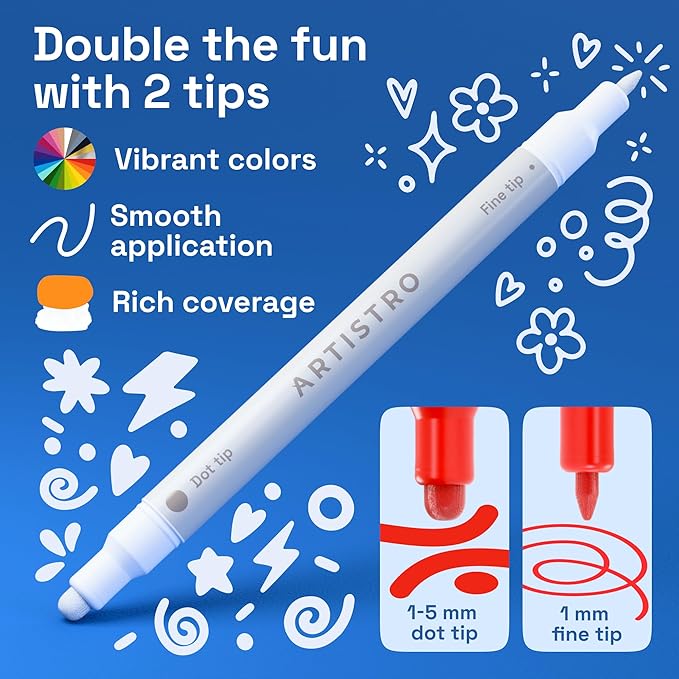 ARTISTRO Acrylic Paint Markers for Rock, Fabric, Wood, Glass, Craft - 24 Quick Dry Dual-Tip Paint Pens for Halloween Decorations - Pumpkin Painting Kit, Drawing Markers, Art Supplies, Christmas Gift