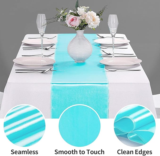 10-Pack Satin Table Runner Turquoise 12 x 108 inches Long, Table Runners - Image 3